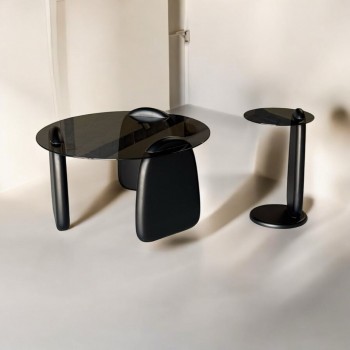 طقم طاولات تقديم  2 قطع اسود سطح زجاج 