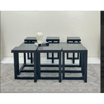 طقم طاولات 7قطع سطح زجاج قاعده حديد لون اسود