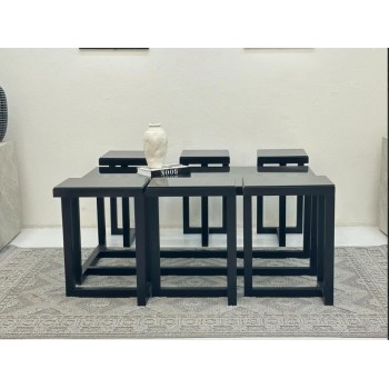 طقم طاولات 7قطع سطح زجاج قاعده حديد لون اسود