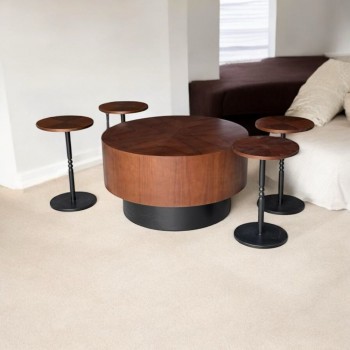 طقم طاولات تقديم  5قطع سطح قشرة الجوز