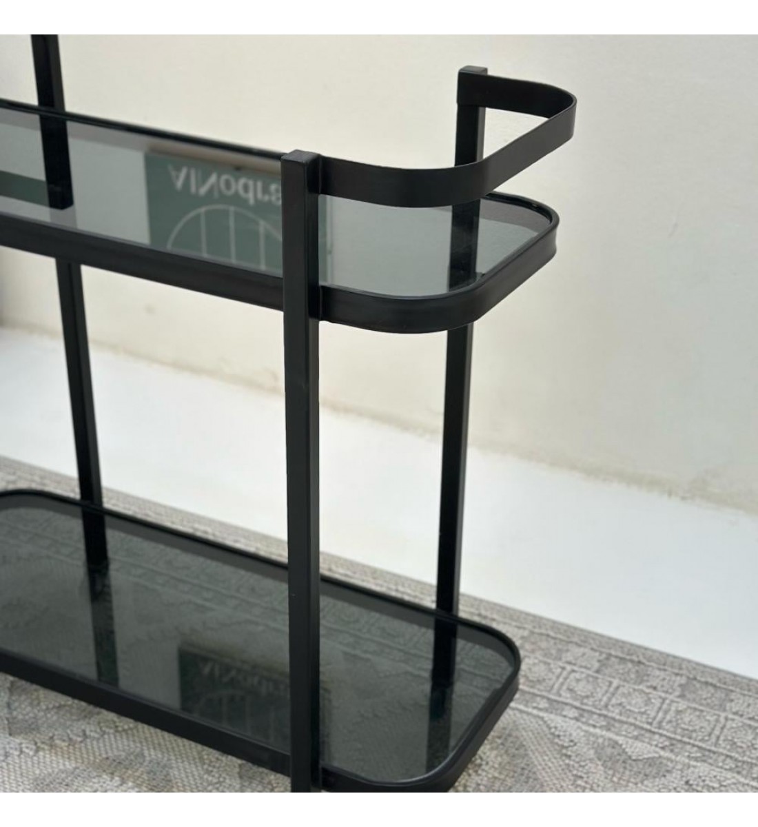 عربية تقديم دورين زجاج وحديد لون اسود 100*100*40 سم 