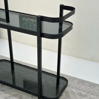 عربية تقديم دورين زجاج وحديد لون اسود 100*100*40 سم 