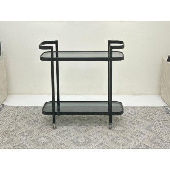 عربية تقديم دورين زجاج وحديد لون اسود 120*100*40 سم 