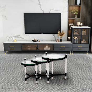 طقم طاولات قهوة بسطح زجاج 3حبة