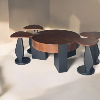 طقم طاولات 5قطع سطح قشرة الجوز قاعده خشب