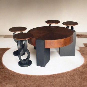 طقم طاولات 5قطع سطح قشرة الجوز قاعده خشب