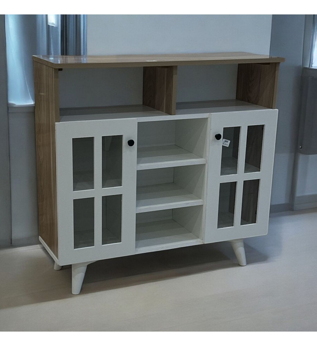 ركن كوفي ابيض سطح خشبي  100×33×95سم 