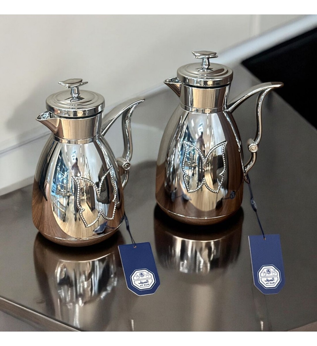 طقم ترمس شاي وقهوة تولين كروم  فضي  2قطع 