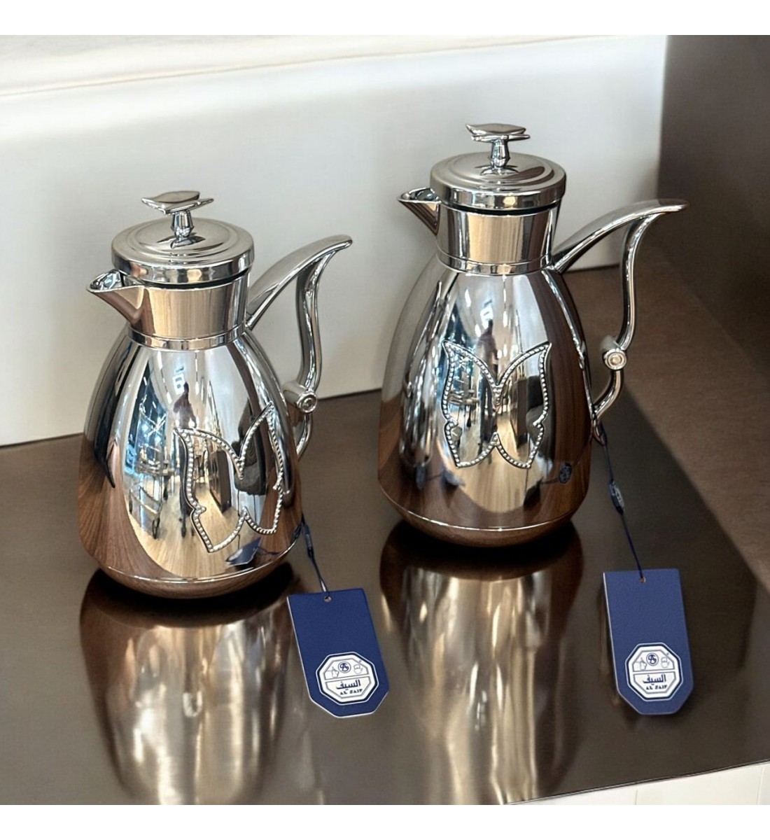 طقم ترمس شاي وقهوة تولين كروم  فضي  2قطع 