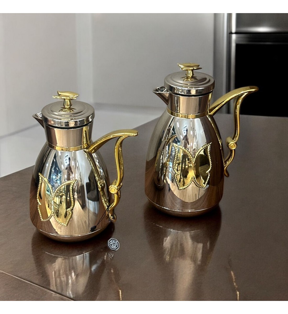 طقم ترمس شاي وقهوة تولين كروم  مذهب 2قطع 