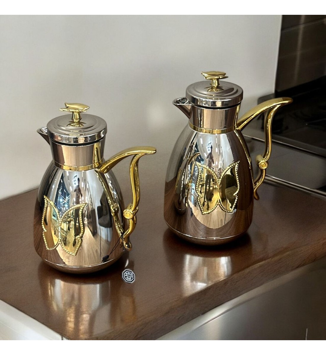 طقم ترمس شاي وقهوة تولين كروم  مذهب 2قطع 