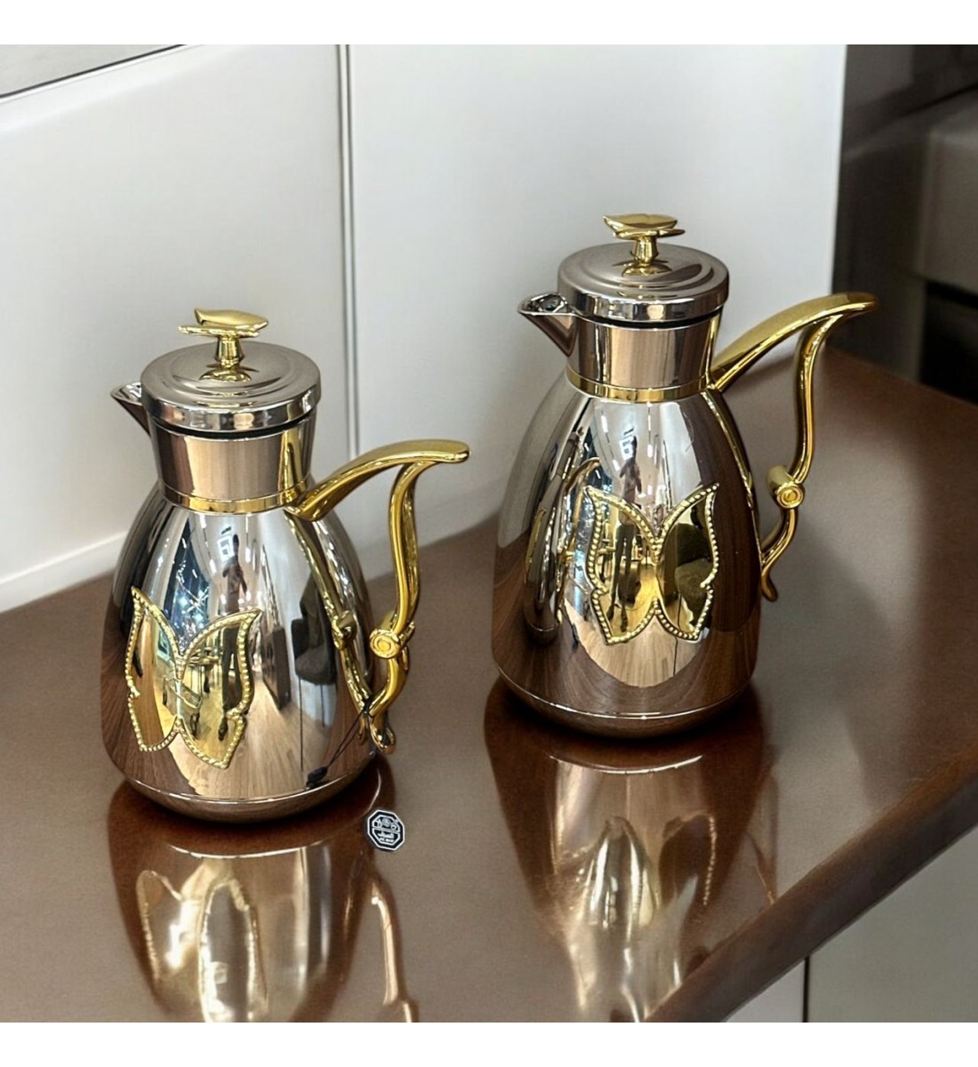 طقم ترمس شاي وقهوة تولين كروم  مذهب 2قطع 