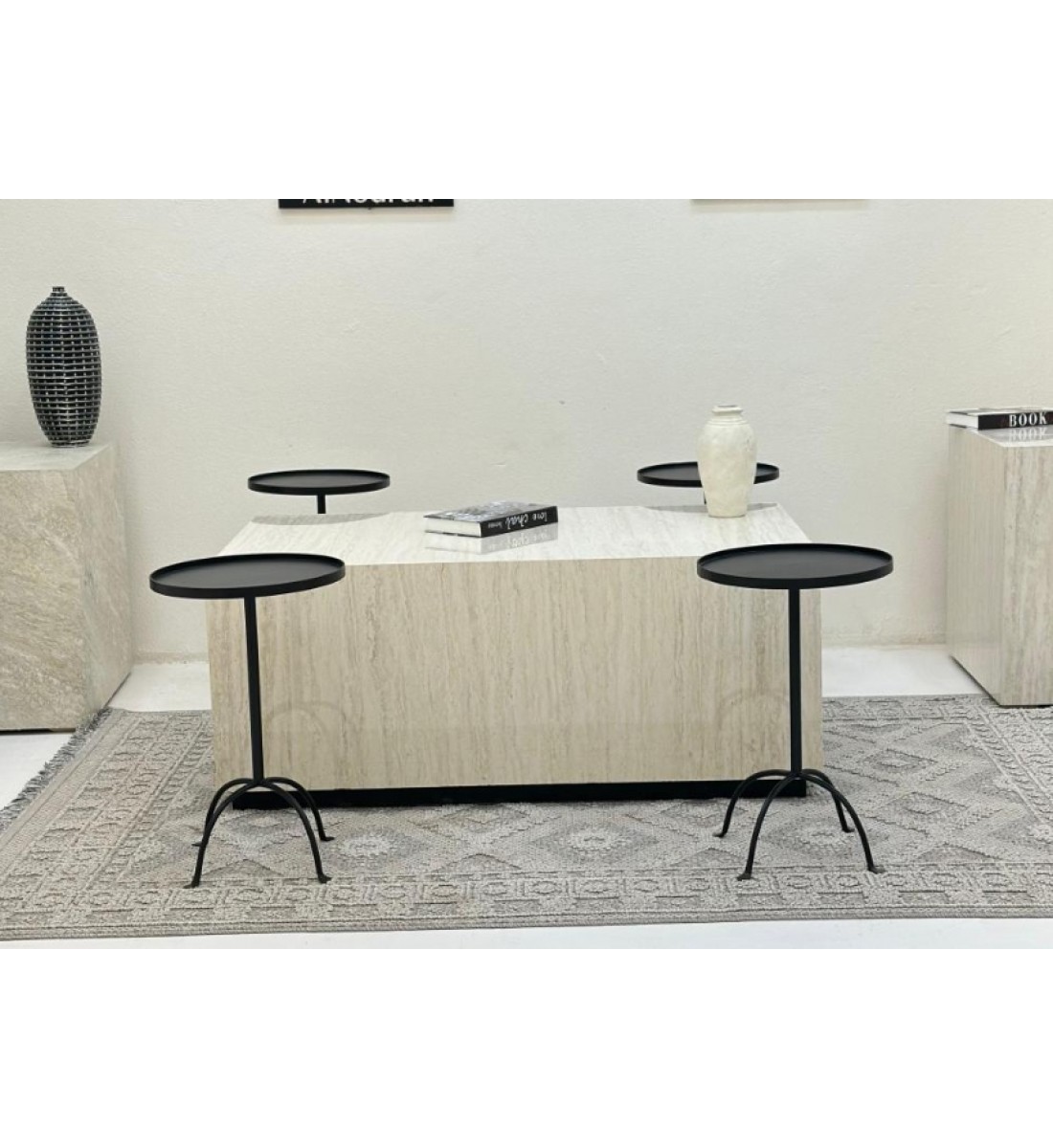 طقم طاولات5قطع سطح بديل الرخام  ملمس ناعم قاعدة خشب 