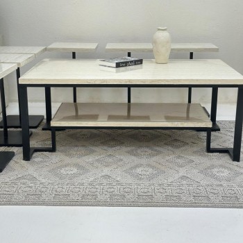 طقم طاولات تقديم دورين 7قطع سطح بديل رخام قاعده حديد لون اسود