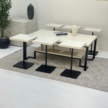 طقم طاولات تقديم دورين 7قطع سطح بديل رخام قاعده حديد لون اسود