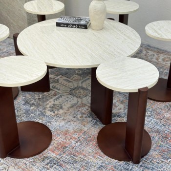 طقم طاولات 7قطع سطح بديل الرخام  سطح ناعم قاعده خشب لون بني