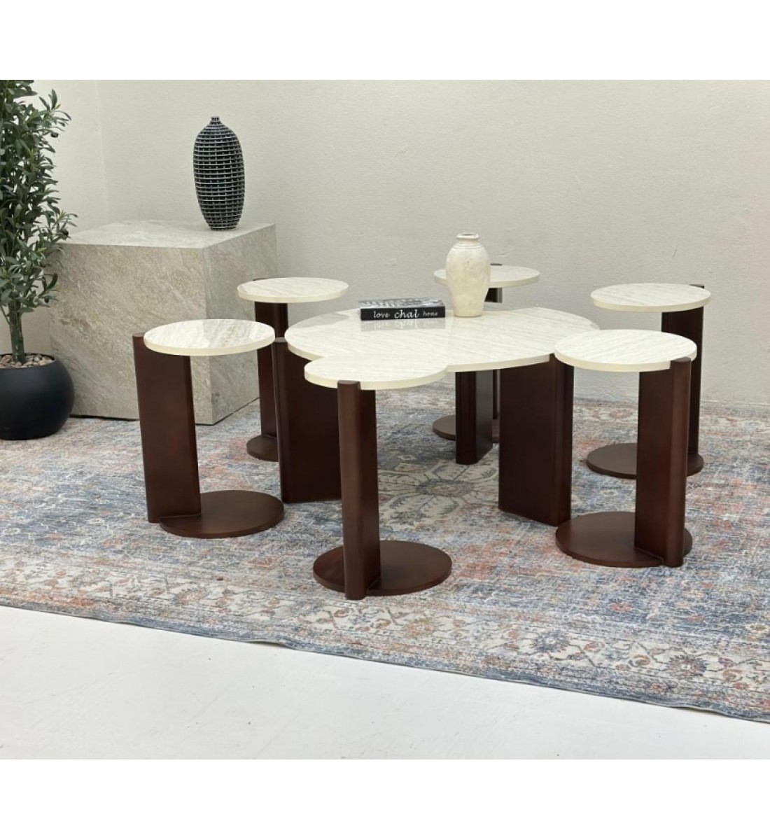 طقم طاولات 7قطع سطح بديل الرخام سطح ناعم قاعده خشب لون بني طقم طاولات 7قطع سطح بديل الرخام سطح ناعم قاعده خشب لون بني