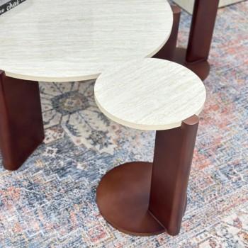 طقم طاولات 5قطع سطح بديل الرخام قاعده خشب لون بني