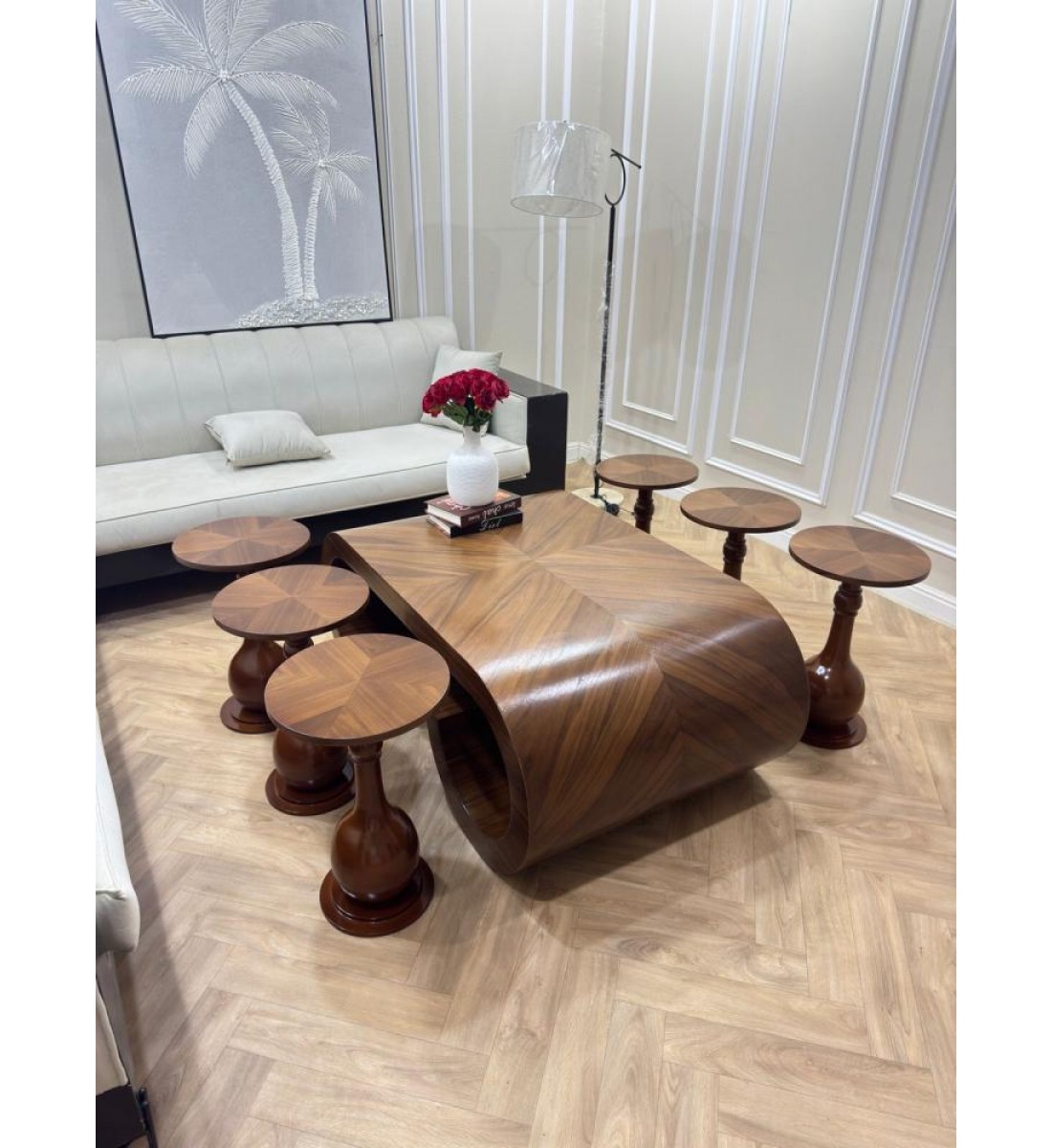 طاولات خشب قشرة الجوز 7 قطع 