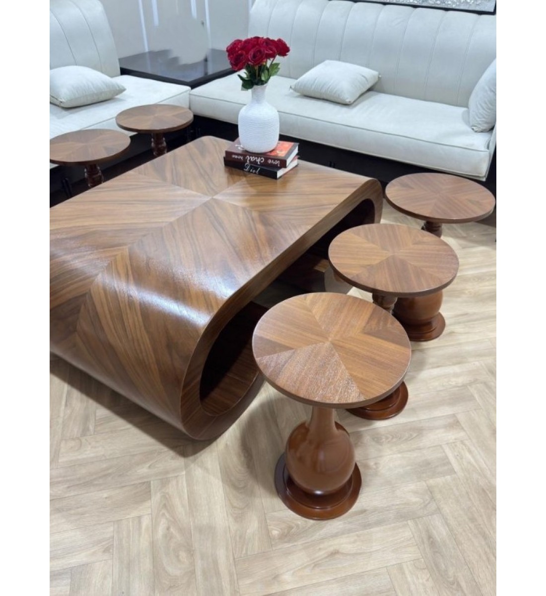 طاولات خشب قشرة الجوز 7 قطع 