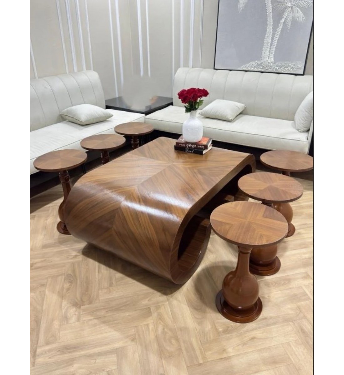 طاولات خشب قشرة الجوز 7 قطع 