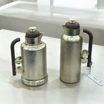 طقم ترمس شاي جلنار نيكل كروم ممسك خشبي   2قطع 