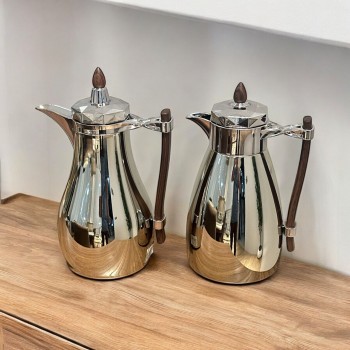  طقم ترامس يتصميم عصري الدانة كروم فضي مطفي ممسك خشب 