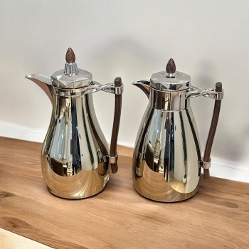  طقم ترامس يتصميم عصري الدانة كروم فضي مطفي ممسك خشب 