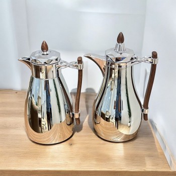  طقم ترامس يتصميم عصري الدانة كروم فضي ممسك خشب 