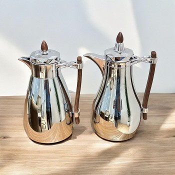  طقم ترامس يتصميم عصري الدانة كروم فضي ممسك خشب 