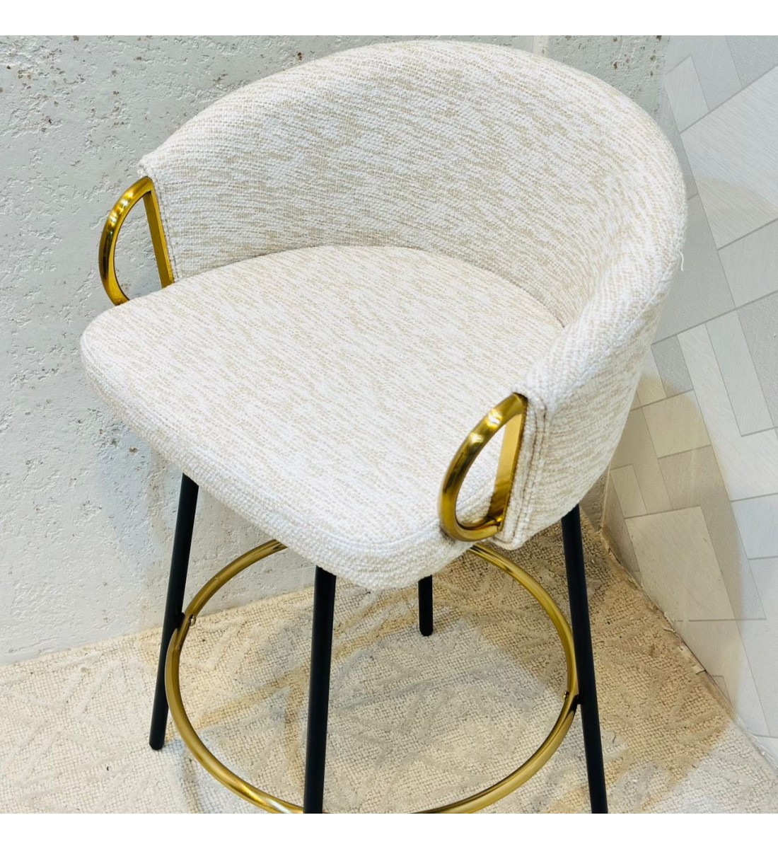 كرسي بار مرتفع  قماش بوكلية حديد  75×55×50سم 