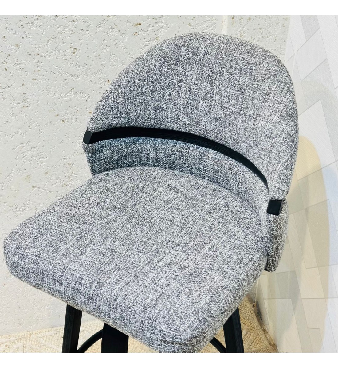 كرسي بار أرخميدس قماش بوكلية خشب البلوط 96×46×46سم 