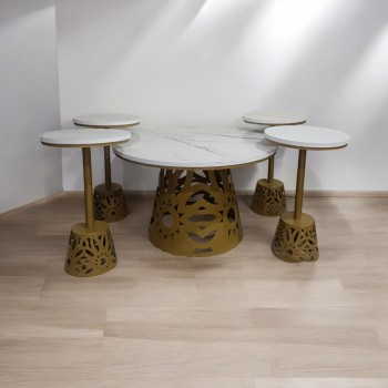 طقم طاولة قهوة بسطح بديل الرخام 5قطع  قاعدة ذهبي 