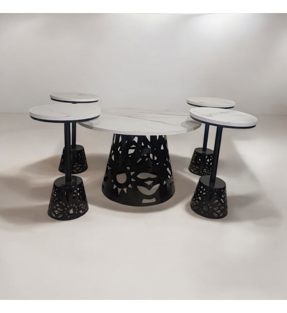 طقم طاولة قهوة بسطح بديل الرخام 5قطع  قاعدة اسود 