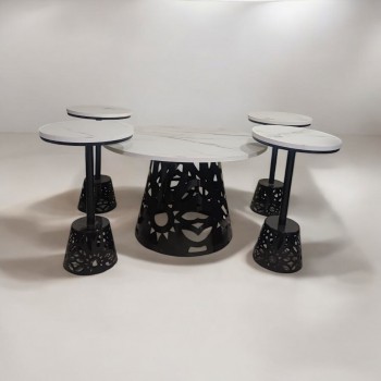 طقم طاولة قهوة بسطح بديل الرخام 5قطع  قاعدة اسود 
