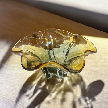 صحن تقديم مودرن زجاج شفاف ملون فاخر  37×37×13سم 