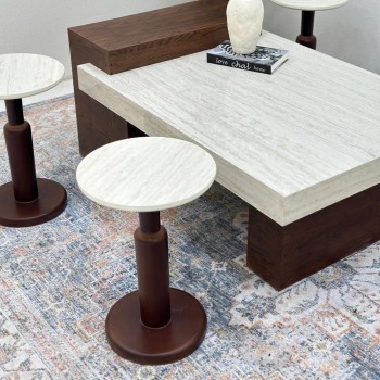 طقم طاولات 5قطع سطح بديل الرخام قاعده خشب قشرة سنديان