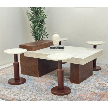 طقم طاولات 5قطع سطح بديل الرخام قاعده خشب قشرة سنديان