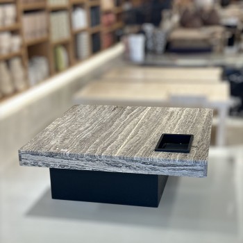 طاولة بتصميم انيق رخام ترفنتينوا - قاعده خشب واسود 110×110×40سم (منتج تفصيل )