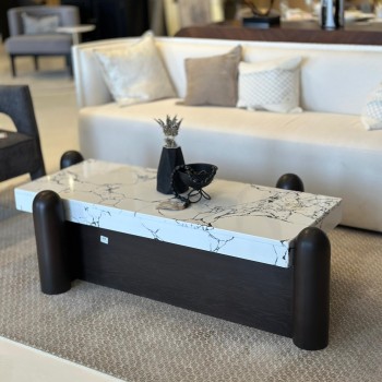 طاولة بتصميم انيق رخام - ابيض قاعده خشب الجوز 133×52×40سم (منتج تفصيل )