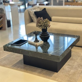 طاولة بتصميم انيق رخام - اخظر قاعده خشب واسود 110×110×40سم (منتج تفصيل )