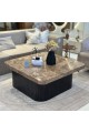 طاولة بتصميم انيق رخام - بني قاعده خشب واسود 100×100×45سم (منتج تفصيل )