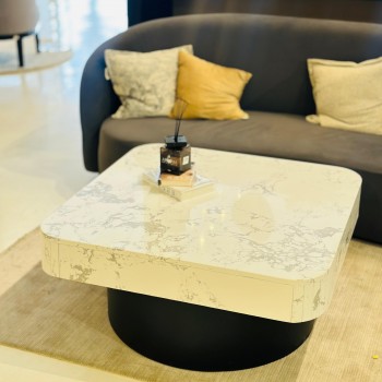 طاولة بتصميم انيق رخام - ابيض قاعده خشب واسود 100×100×45سم (منتج تفصيل ) طاولة بتصميم انيق رخام - ابيض قاعده خشب واسود 100×100×45سم (منتج تفصيل )