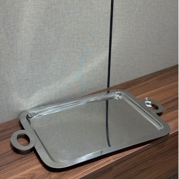 صحن تقديم من الاستانلس استيل  مقاس43×32×2سم 