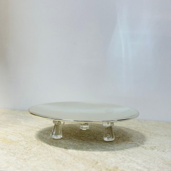 صحن تقديم ضيافة فاخر من الستانلس ستيل  قاعده اكرلك – فضي –20×20×5سم 