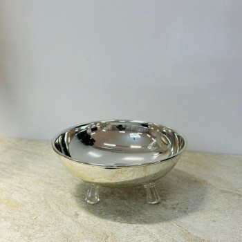 صحن تقديم ضيافة فاخر من الستانلس ستيل  قاعده اكرلك – فضي –20×20×9سم 