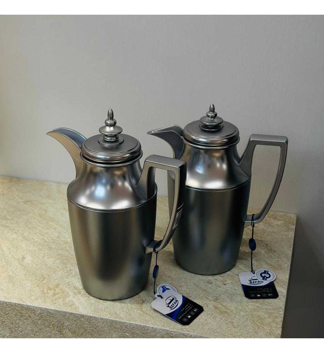 طقم ترمس شاي  وقهوة فضي مطفي 2حبات 