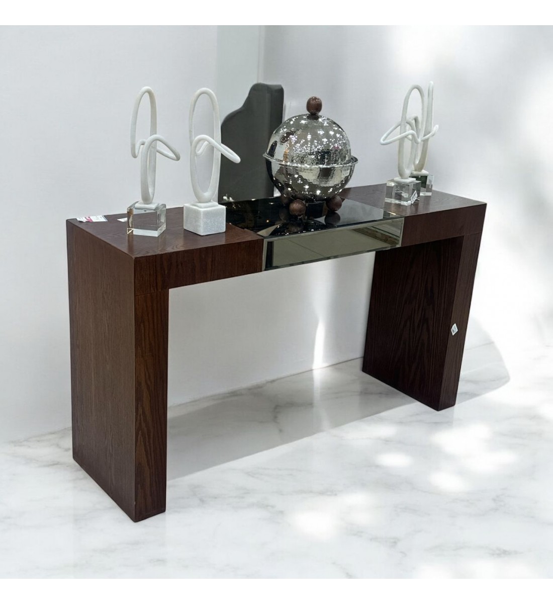 مدخل - كنسول خشبي  مرايا بني 135×40×77سم 