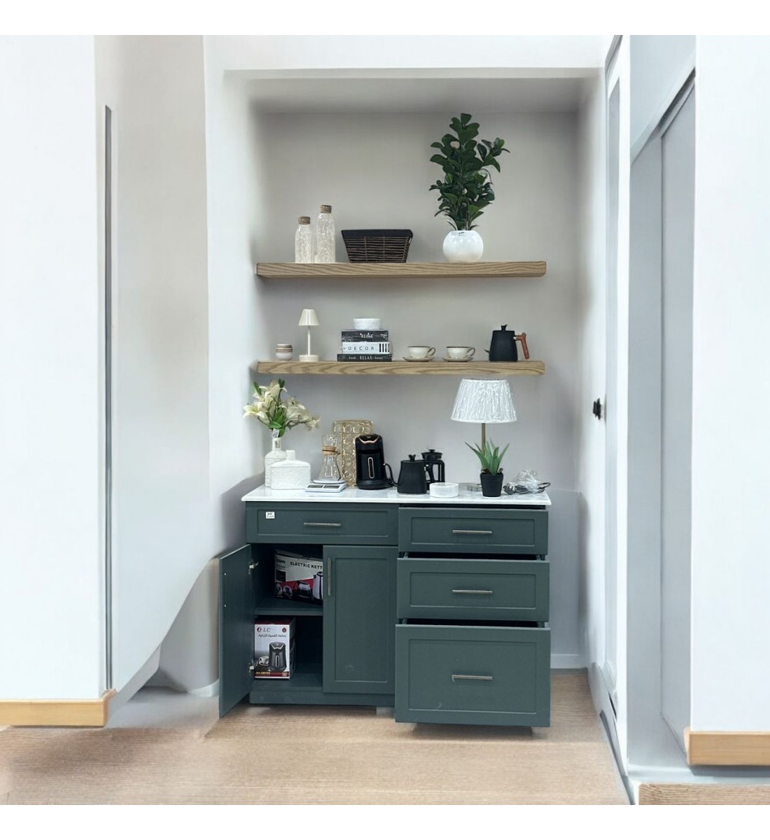 ركن كوفي  زيتي مع رفوف 