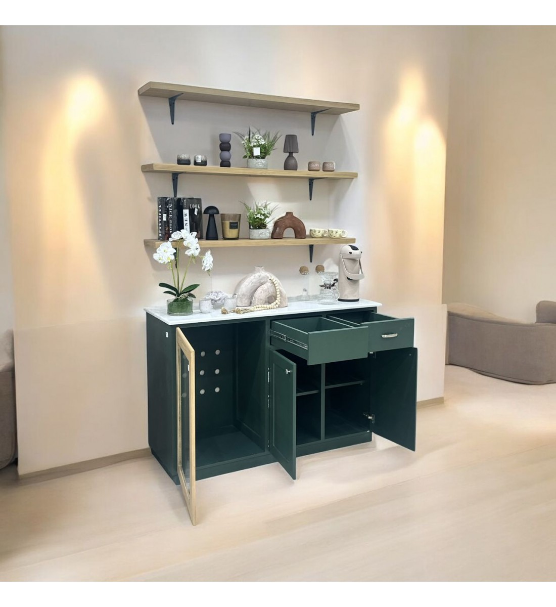 ركن كوفي  زيتي مع رفوف 